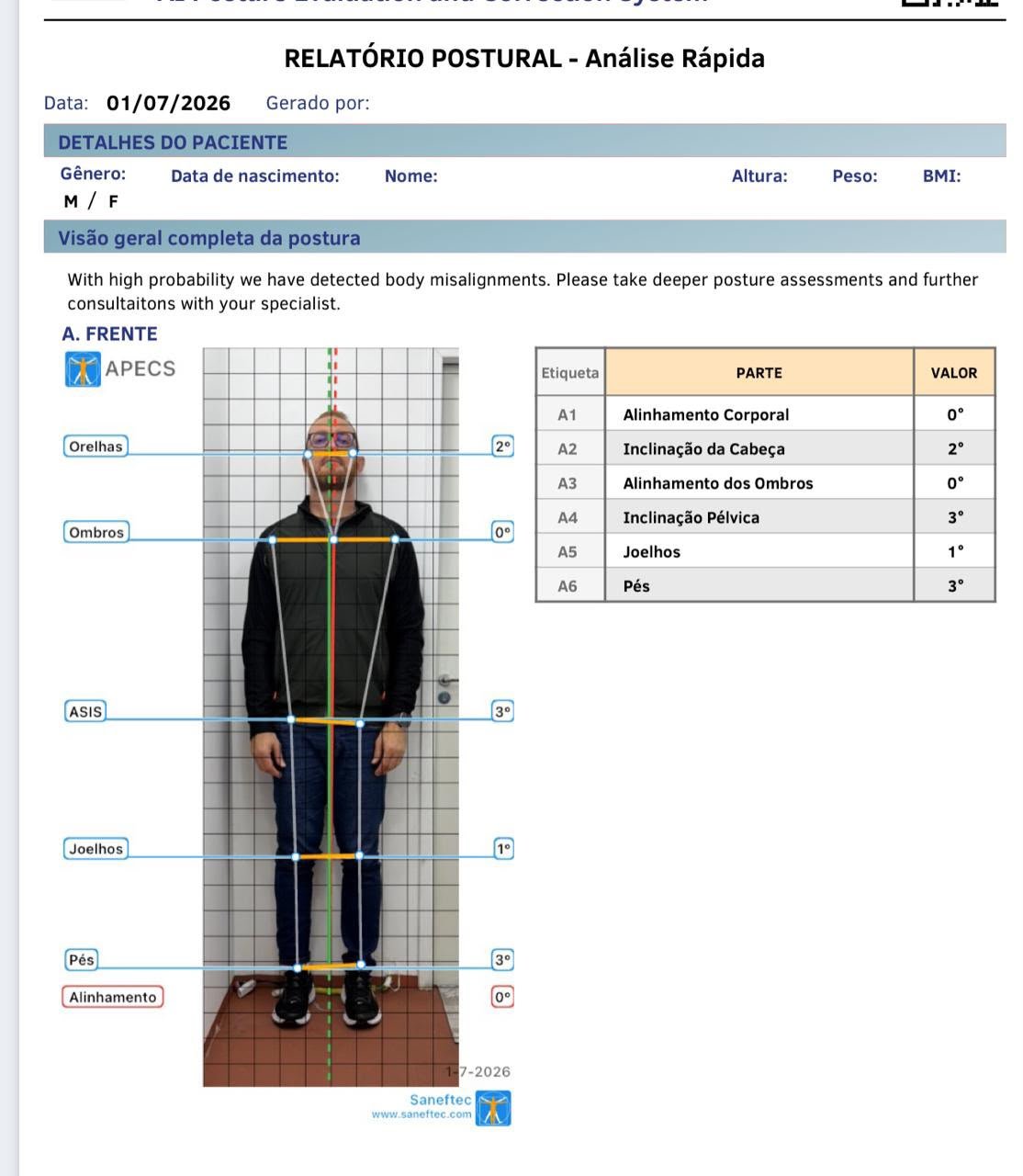 Exame de Avaliação Postural - Alinhamento corporal na Anima Cura